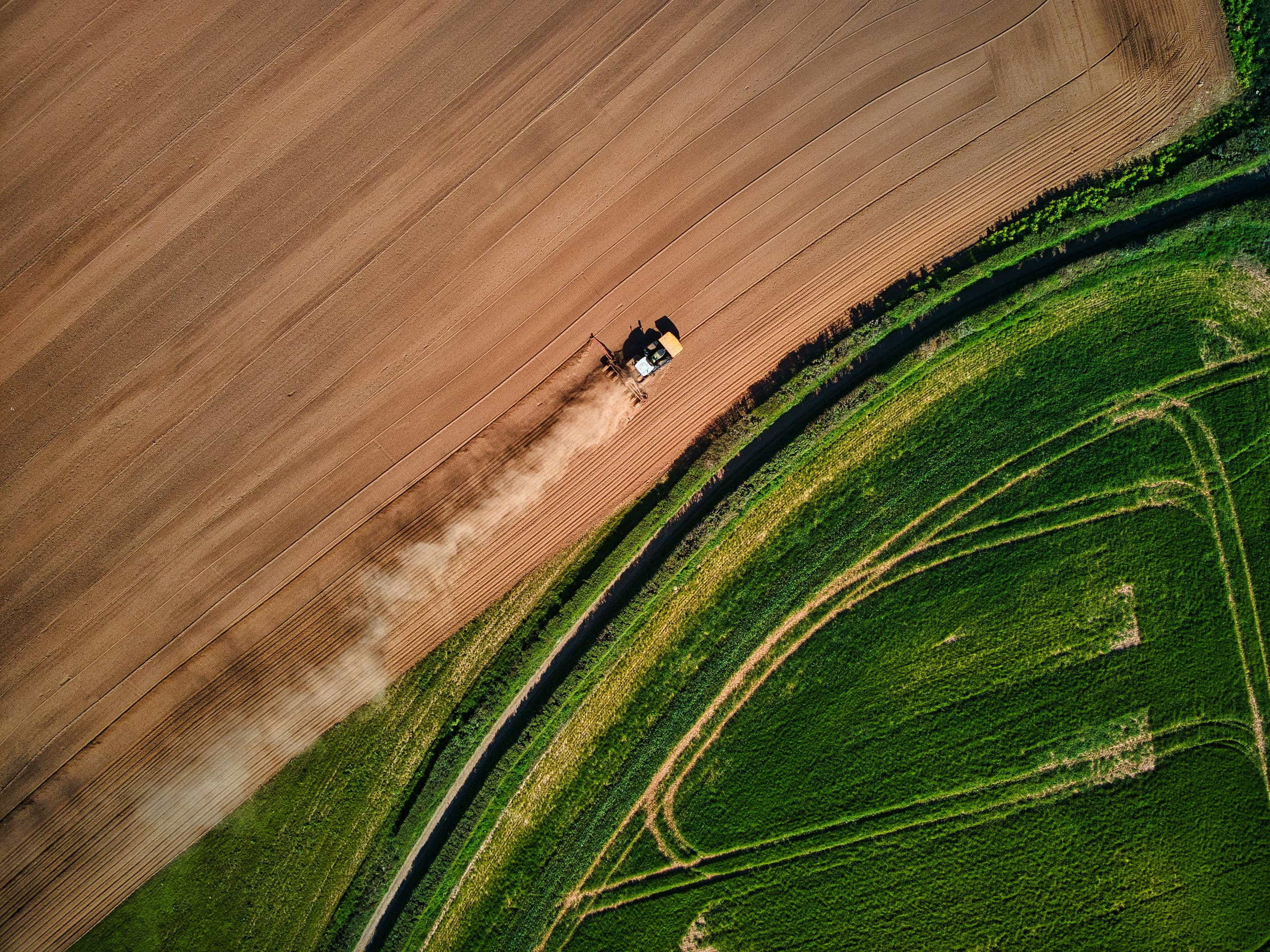 aerial view of centre-pivot irrigation at golden hour