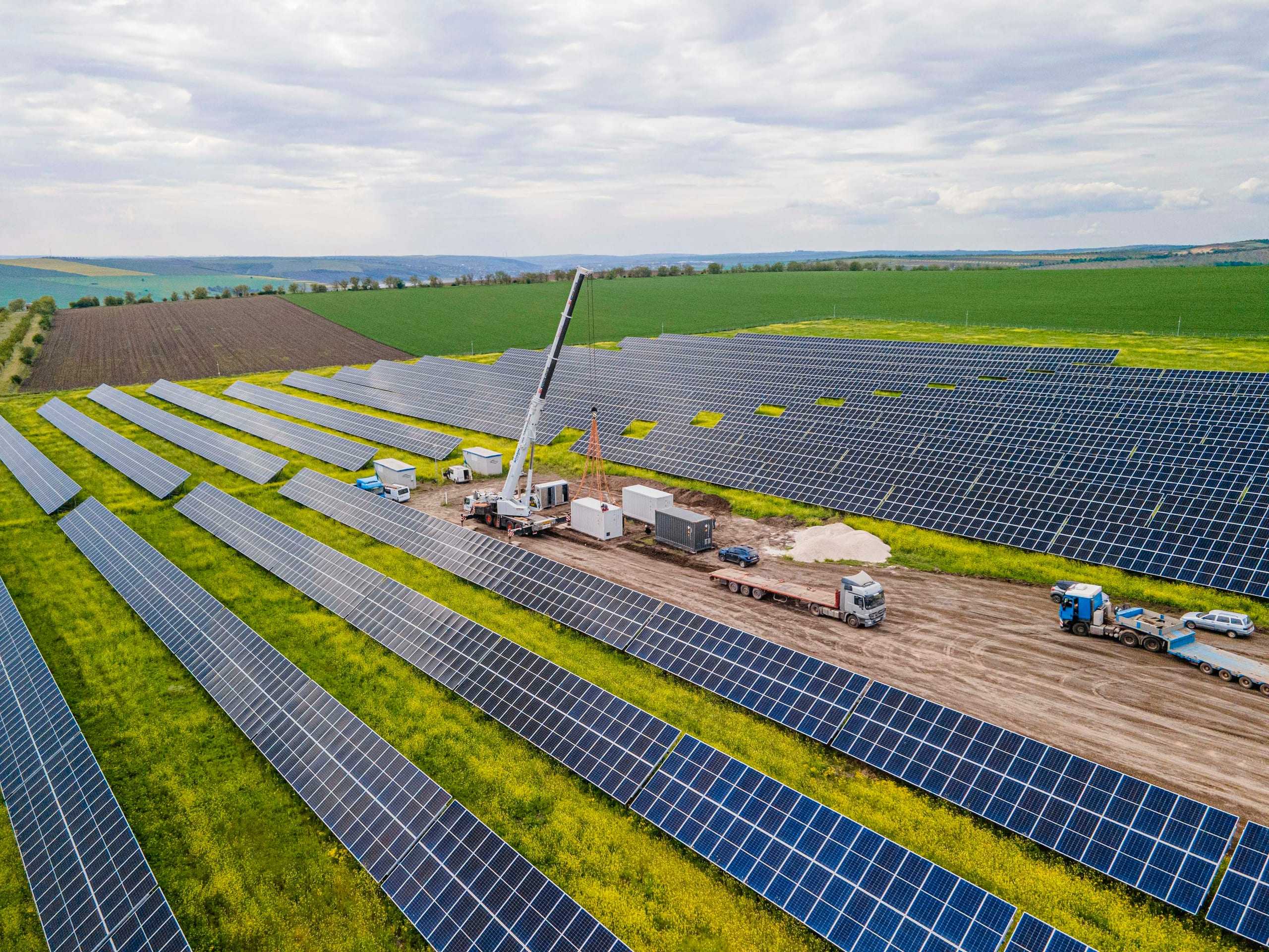 aerial view of a solar farm for inspection